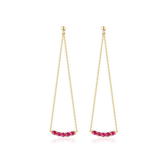 Round Ruby Threader 14K (or 18k upon request) Yellow Gold Earrings - Picture 1 of 5